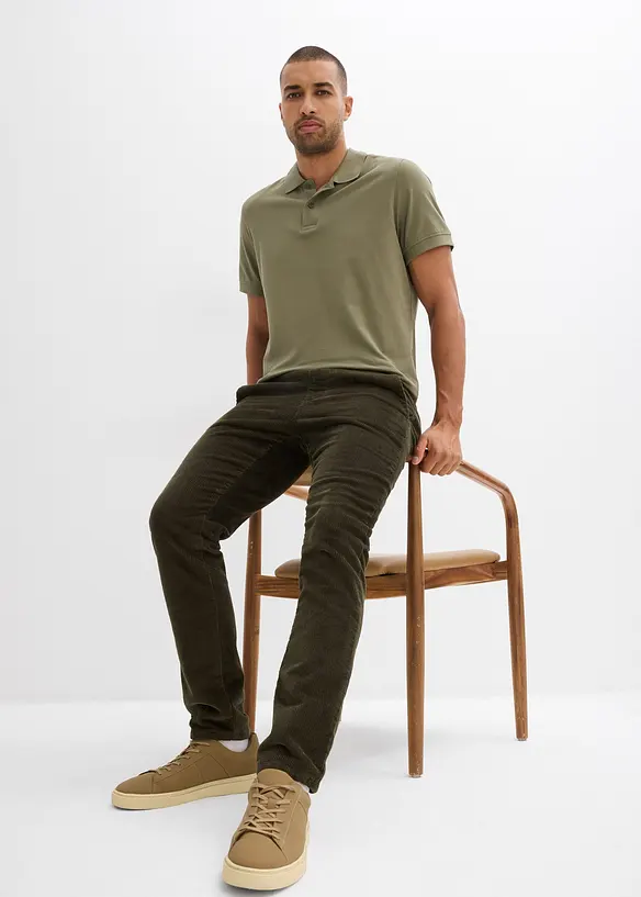 Pantalon jogger regular en velours côtelé, doublure chaude en flanelle, droit, bonprix