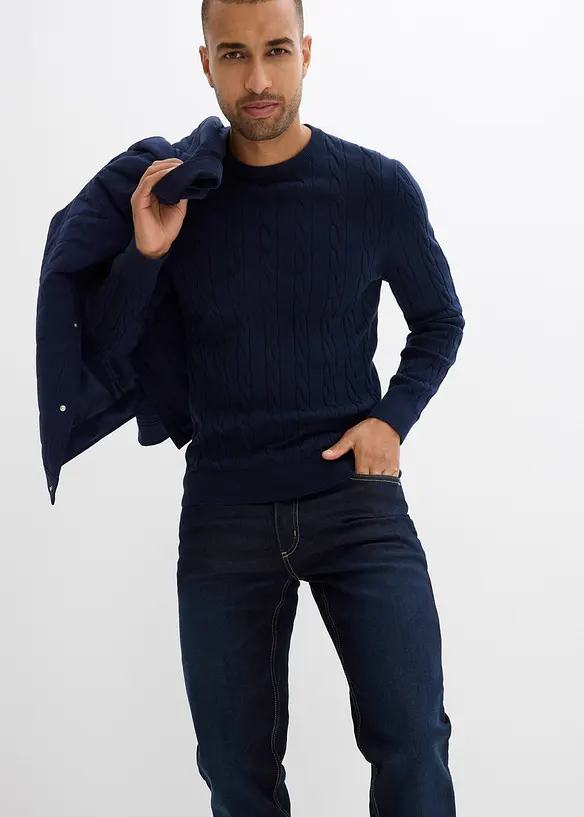 Thermo Regular Fit Stretch-Jeans mit weichem Jersey-Futter und Komfortbund, Straight, bonprix