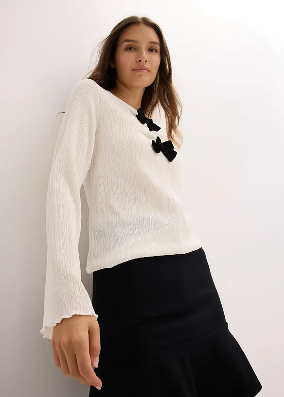 Langarmshirt aus strukturiertem Crêpe, bonprix