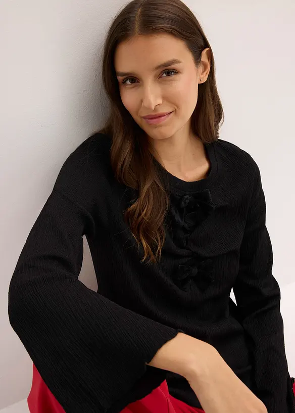 T-shirt manches longues en crêpe texturé, bonprix