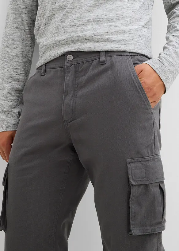 Pantalon cargo et loose à doublure chaude en flanelle et taille élastiquée, droit, bonprix