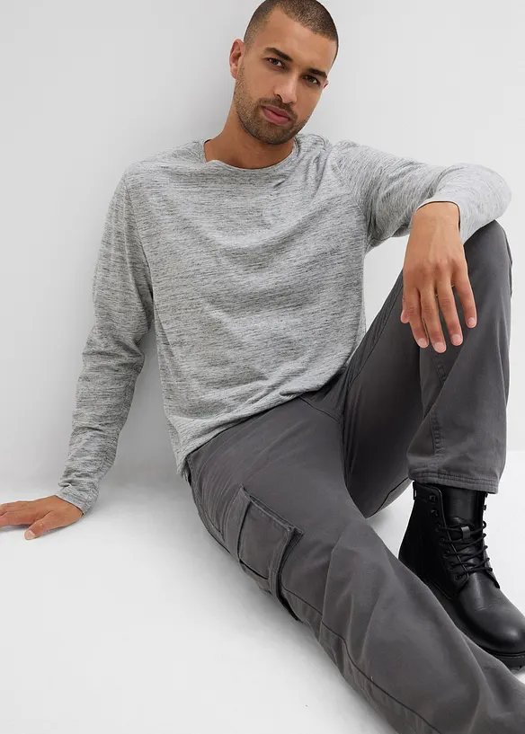 Pantalon cargo et loose à doublure chaude en flanelle et taille élastiquée, droit, bonprix