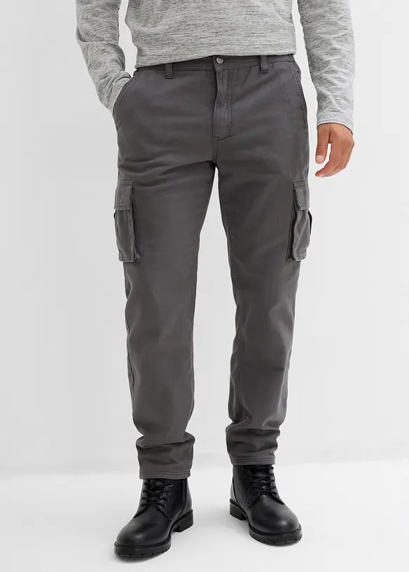 Pantalon cargo et loose à doublure chaude en flanelle et taille élastiquée, droit, bonprix