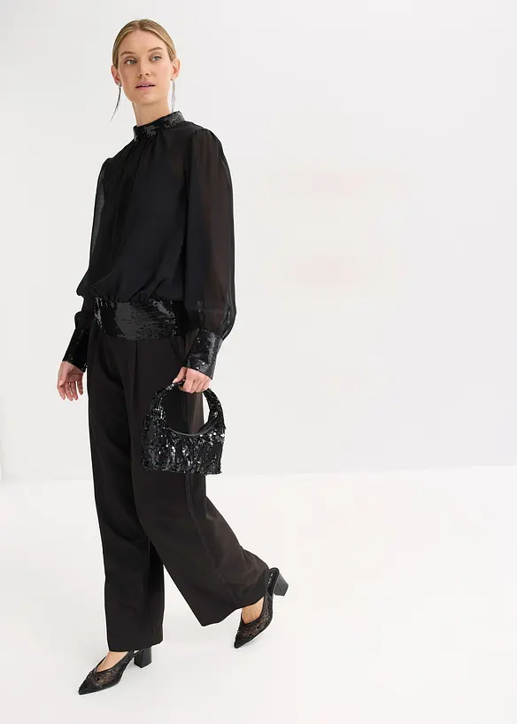 Blusenshirt aus feinem Tüll mit Pailletten, bonprix