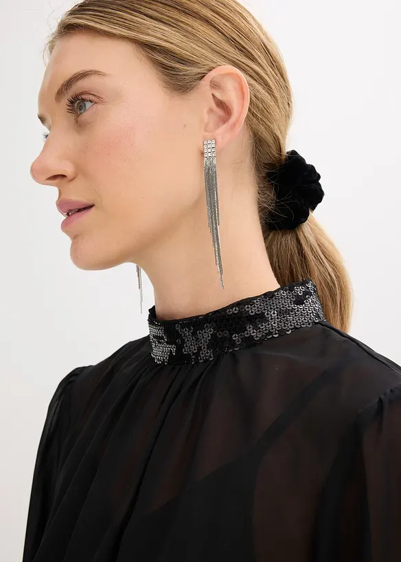 Blusenshirt aus feinem Tüll mit Pailletten, bonprix