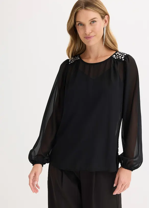 Chiffonbluse mit Strasssteinverzierung, bonprix