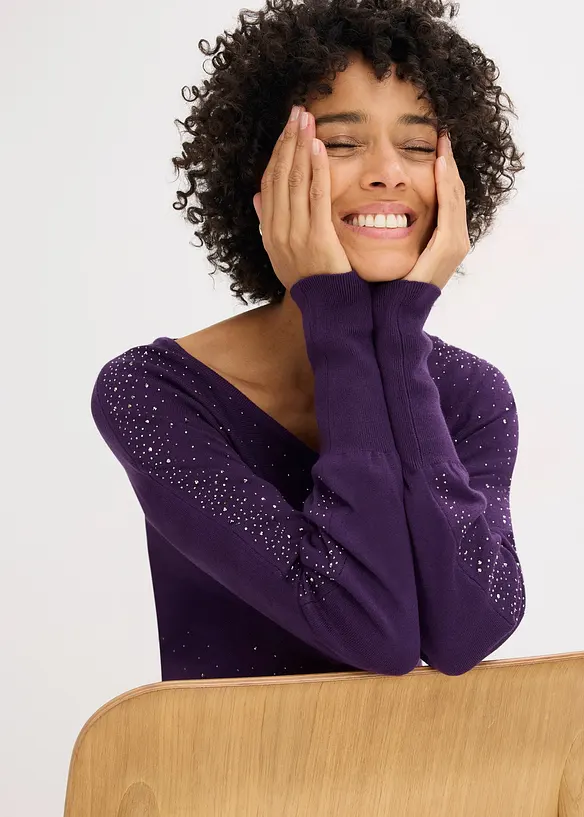 Feinstrickpullover mit Strass-Applikation, bonprix