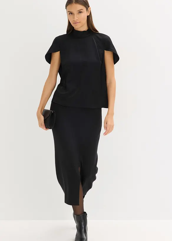 Elegante Kurzarmbluse aus glänzenden Satin, bonprix