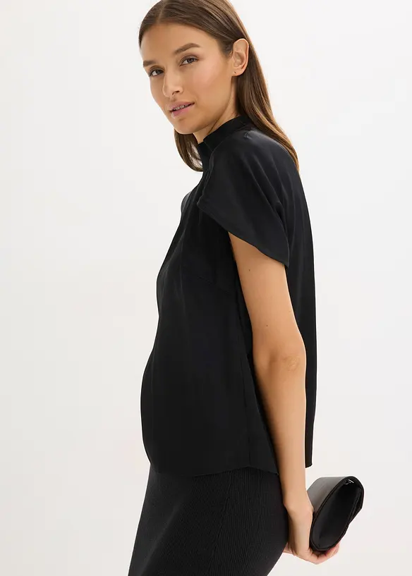 Elegante Kurzarmbluse aus glänzenden Satin, bonprix