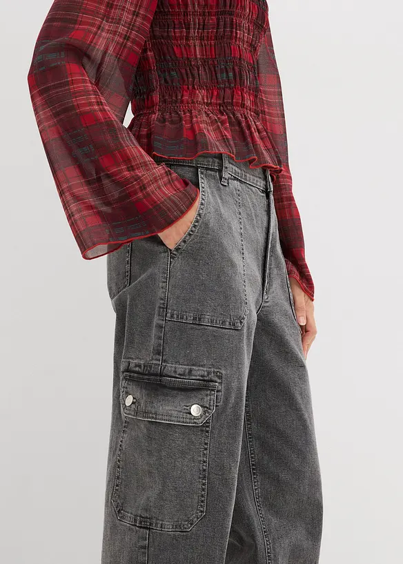 Pantalon cargo taille haute, bonprix