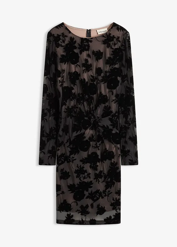 Robe courte en mesh à imprimé floqué, bonprix