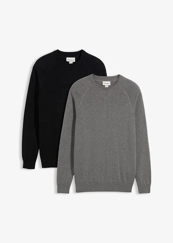 Feinstrickpullover (2er Pack) aus reiner Baumwolle, bonprix