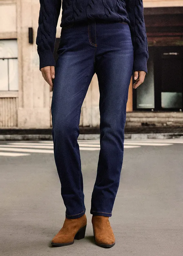 Jean droit taille mi-haute élastiquée, doublure chaude, bonprix