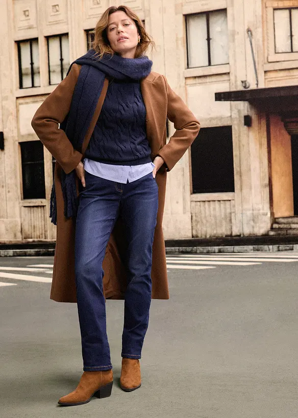 Jean droit taille mi-haute élastiquée, doublure chaude, bonprix