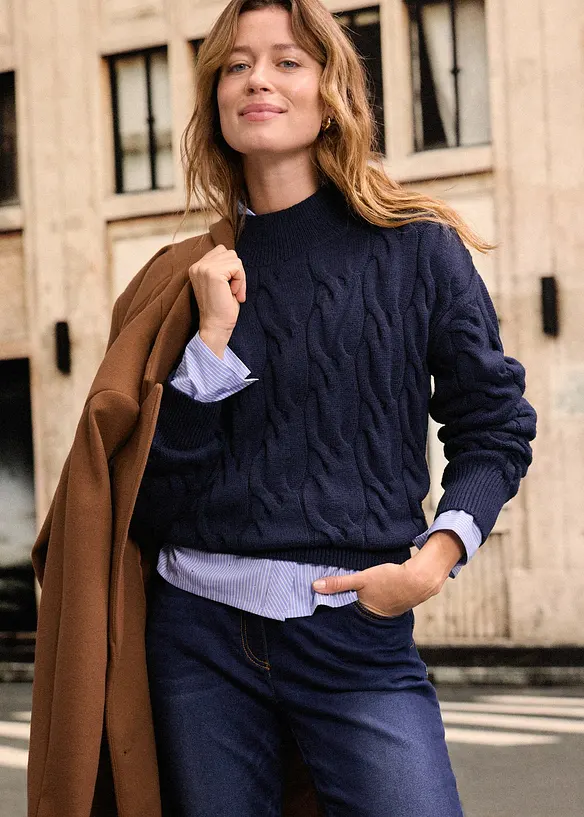 Jean droit taille mi-haute élastiquée, doublure chaude, bonprix