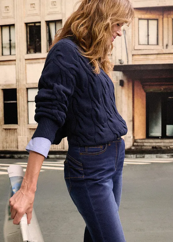 Jean droit taille mi-haute élastiquée, doublure chaude, bonprix