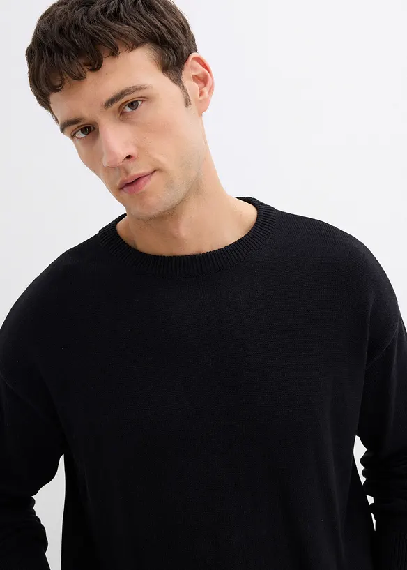 Pull col rond doux en coton mélangé, loose, bonprix