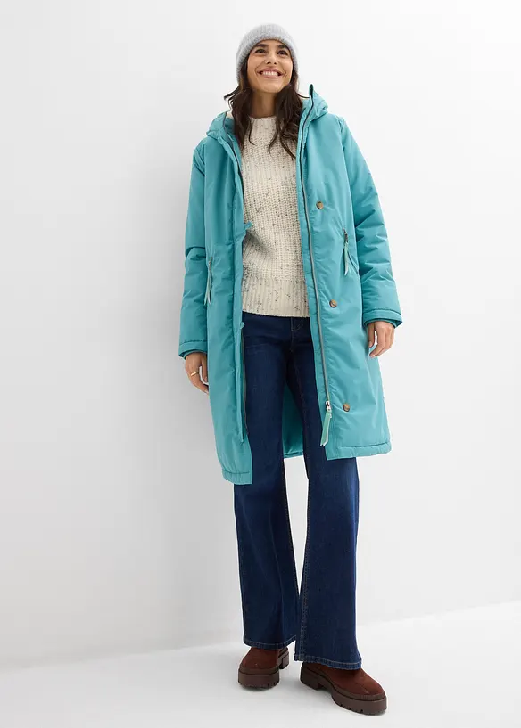 Wintermantel mit Teddyfell in der Kapuze, bonprix