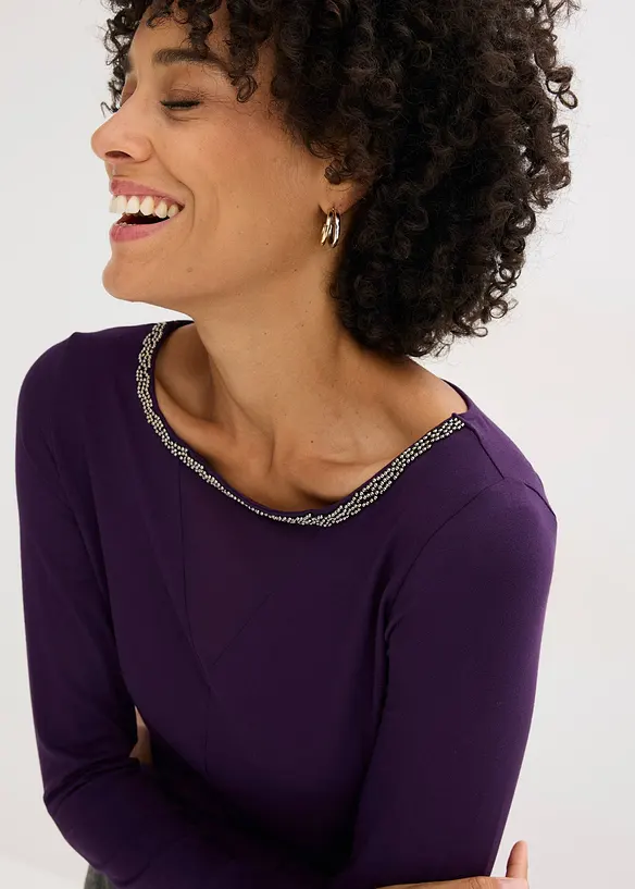 Shirt mit Mesheinsatz und Glitzersteinchen, bonprix