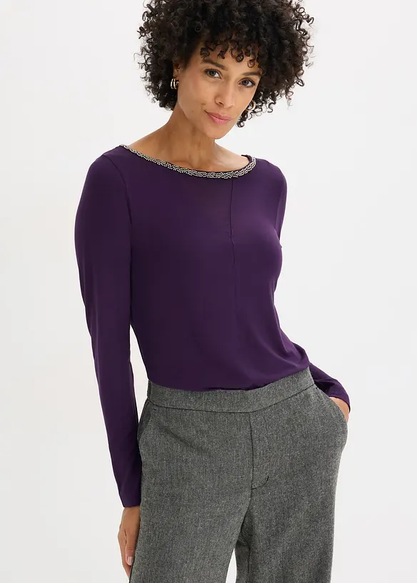 Shirt mit Mesheinsatz und Glitzersteinchen, bonprix