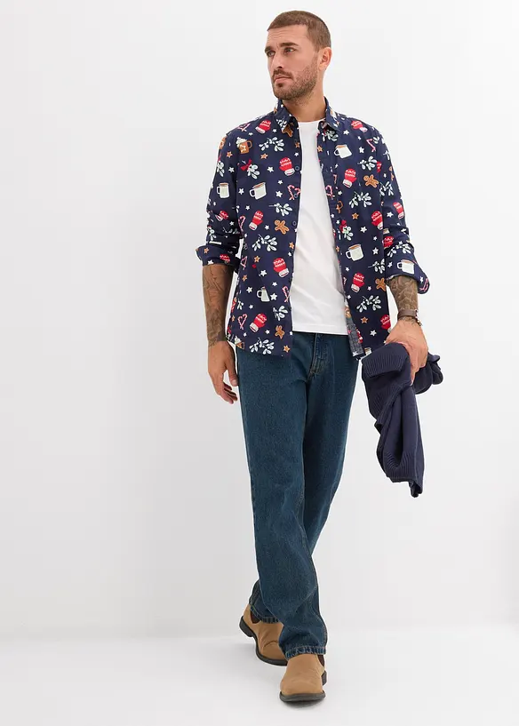 Langarmhemd mit Weihnachtsmotiv aus reiner Baumwolle, bonprix