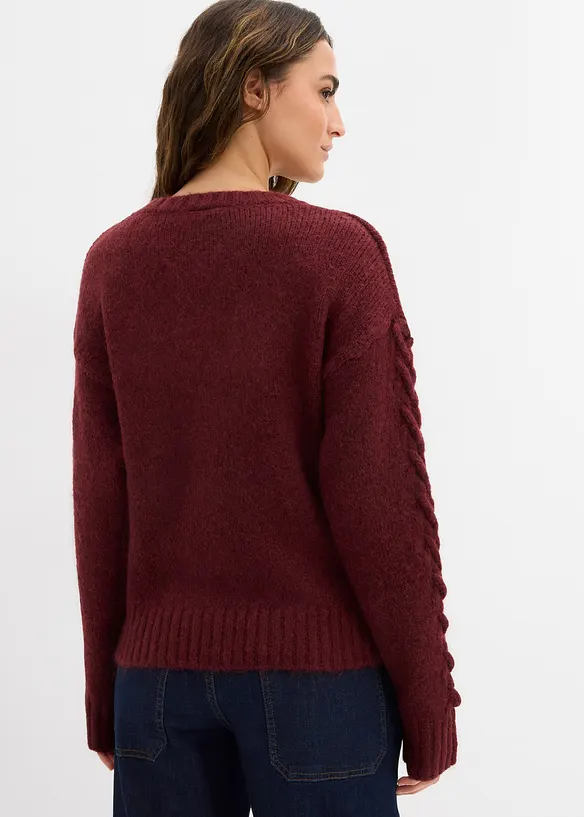 Boxy-Pullover mit geflochtenen Ärmeln, bonprix