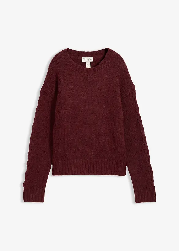 Boxy-Pullover mit geflochtenen Ärmeln, bonprix