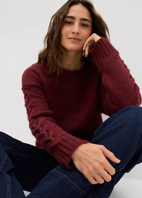 Boxy-Pullover mit geflochtenen Ärmeln, bonprix