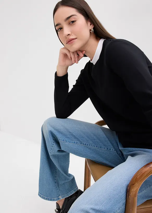 Langarmshirt aus Viskose-Mix mit abgesetztem Turtleneck, bonprix