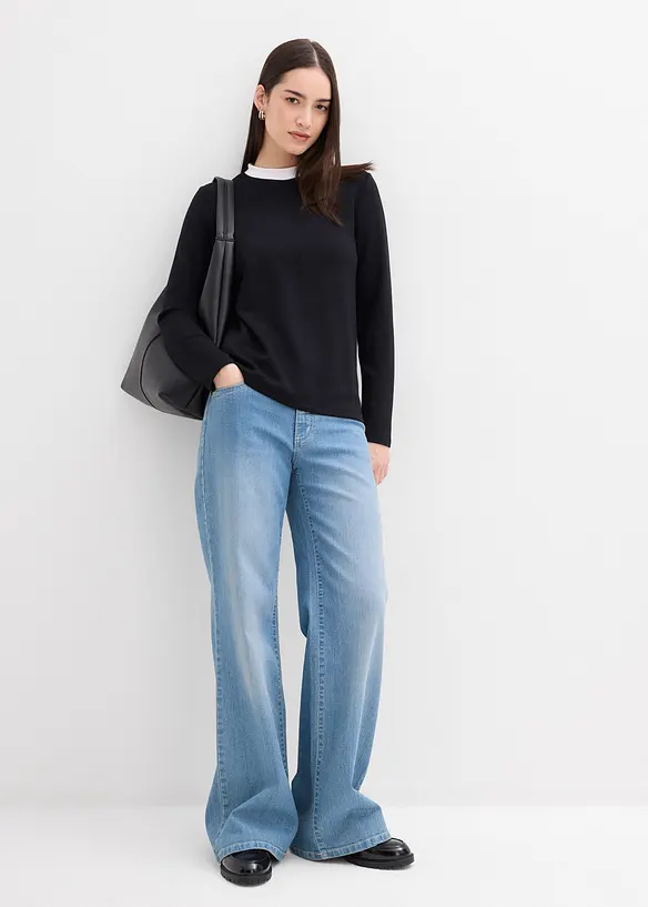 Langarmshirt aus Viskose-Mix mit abgesetztem Turtleneck, bonprix