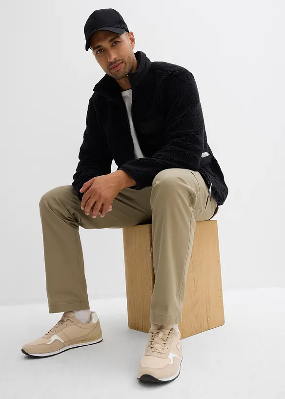 Teddy-Fleece Jacke mit Web-Besatz und Stehkragen, bonprix