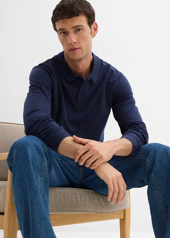 Langarm-Poloshirt aus reiner Bio-Baumwolle, bonprix