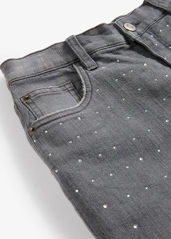 Wide-Leg-Jeans mit Strasssteinen Mid Waist, bonprix