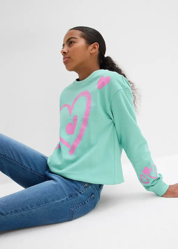 Sweatshirt mit Ballon-Saum aus reiner Bio-Baumwolle, bonprix