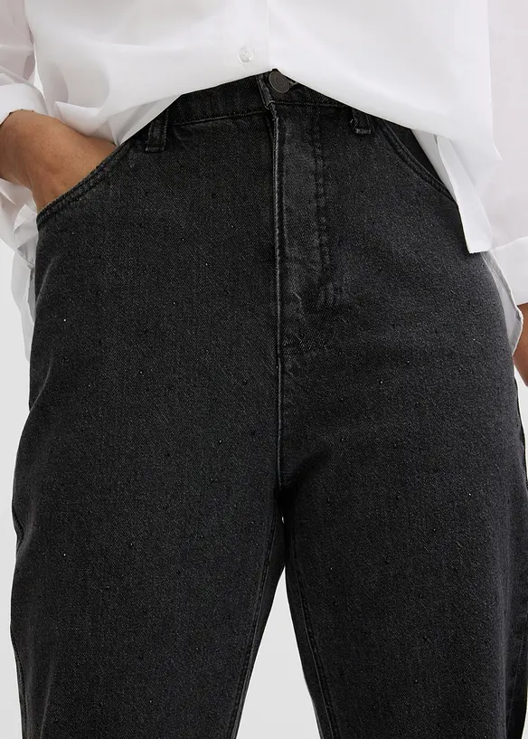 Loose Straight-Jeans High Waist, Bequembund mit Strass, bonprix