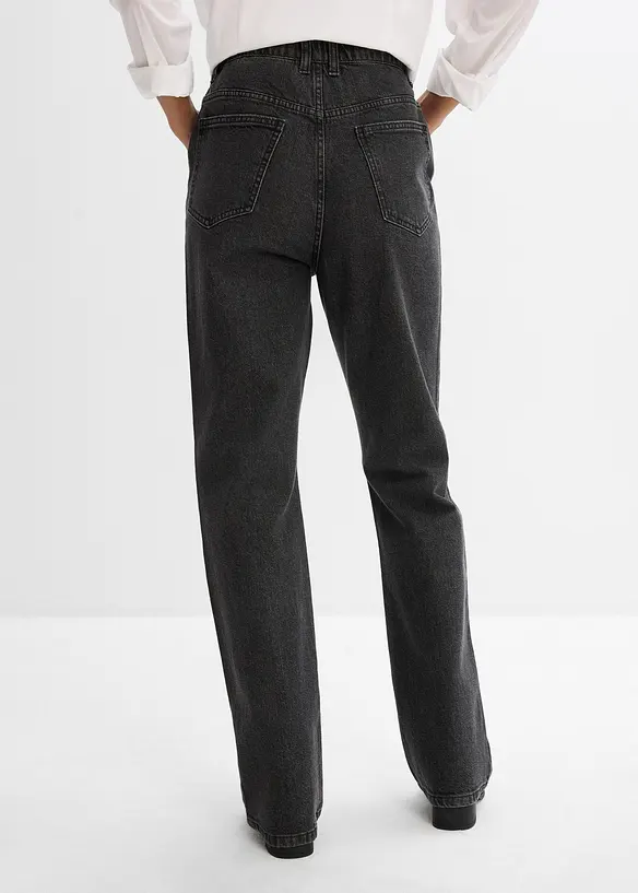 Loose Straight-Jeans High Waist, Bequembund mit Strass, bonprix