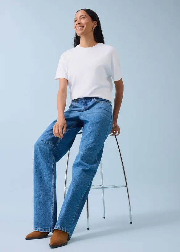 Jean barrel taille mi-haute, bonprix