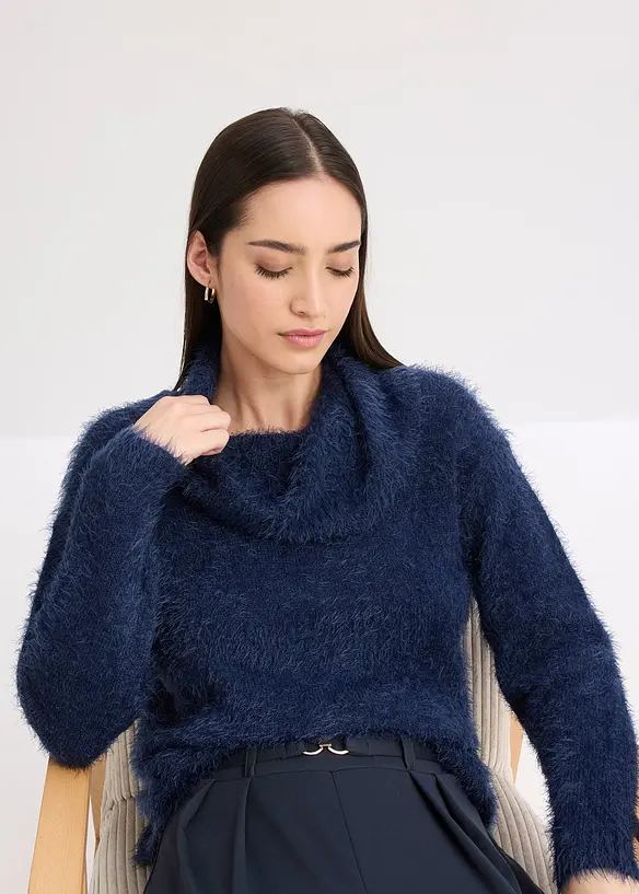 Pull col roulé en maille poilue, bonprix