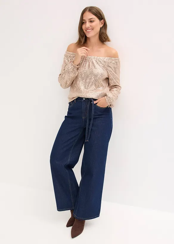 Carmenshirt, Oversized mit Pailletten, bonprix