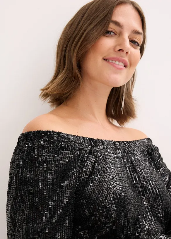 Carmenshirt, Oversized mit Pailletten, bonprix
