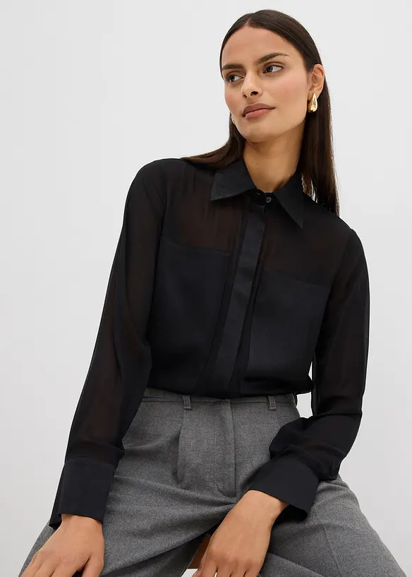 Hemdbluse mit Satineinsatz, bonprix