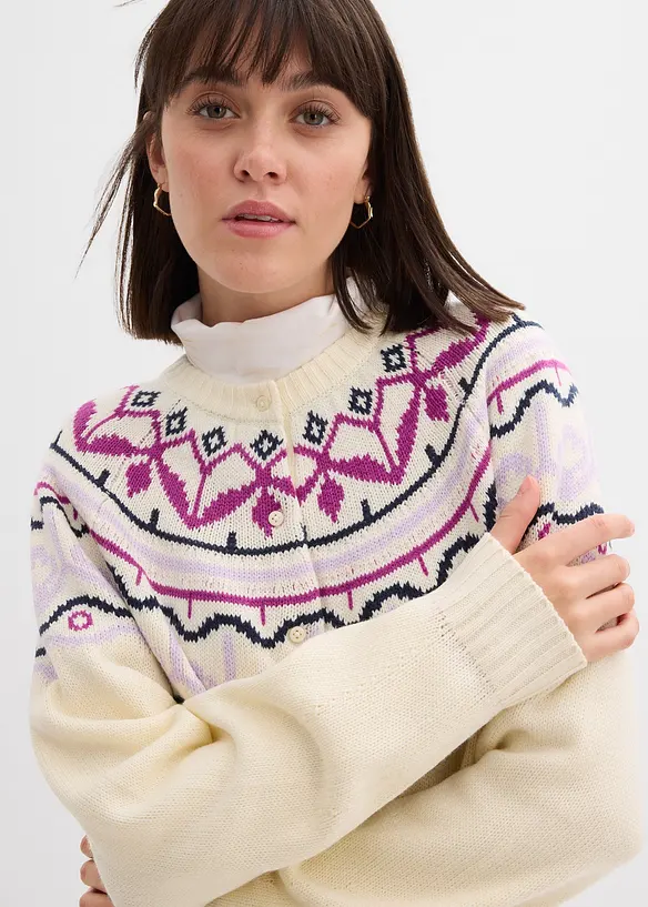 Gilet en maille oversize à motif norvégien, bonprix