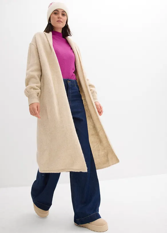 Langer Strickmantel in Hairy Optik, bonprix