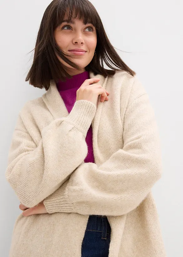 Langer Strickmantel in Hairy Optik, bonprix