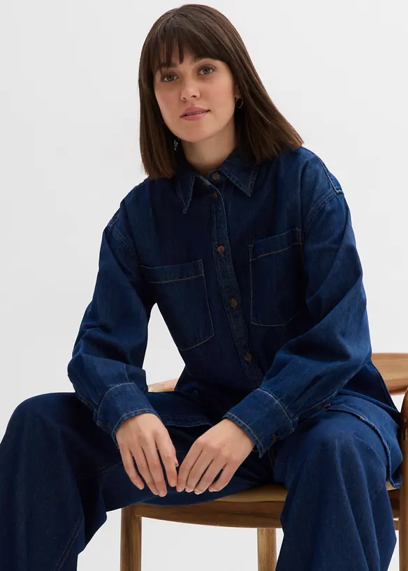 Jeansbluse aus schwerem Denim, reine Baumwolle, Oversized, bonprix