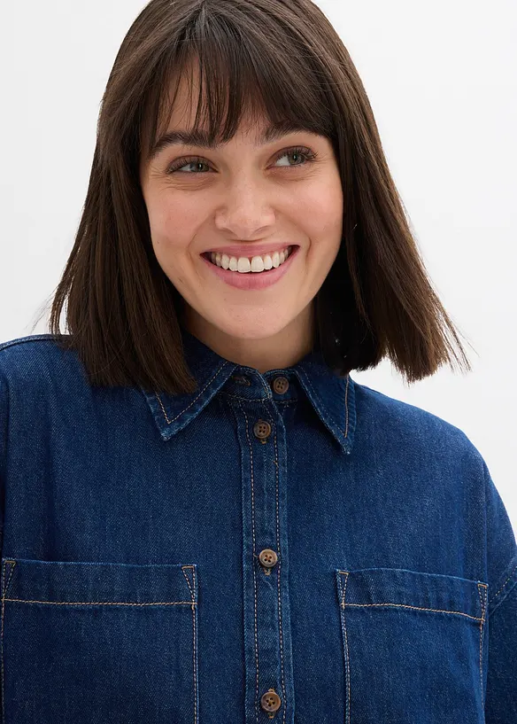 Jeansbluse aus schwerem Denim, reine Baumwolle, Oversized, bonprix