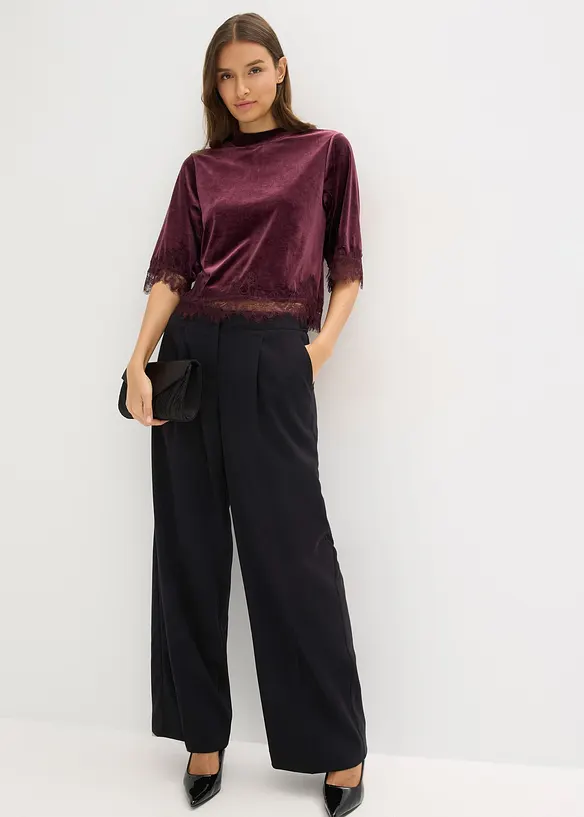 Samtshirt mit Spitze, bonprix