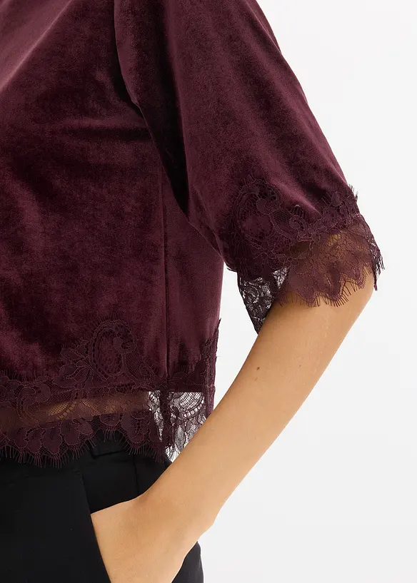 Samtshirt mit Spitze, bonprix