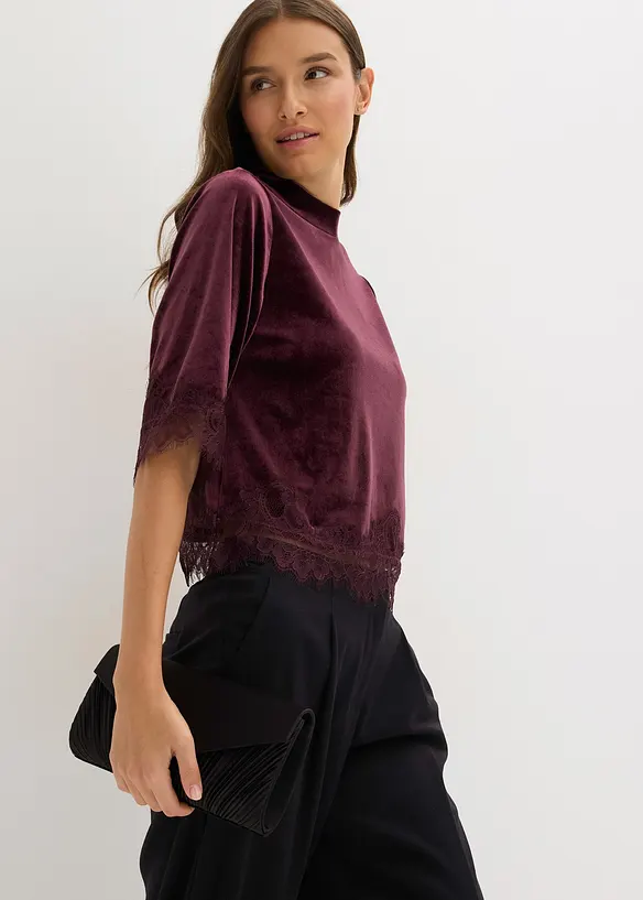 Samtshirt mit Spitze, bonprix