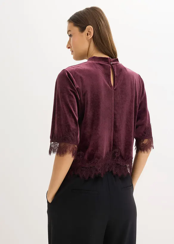 Samtshirt mit Spitze, bonprix